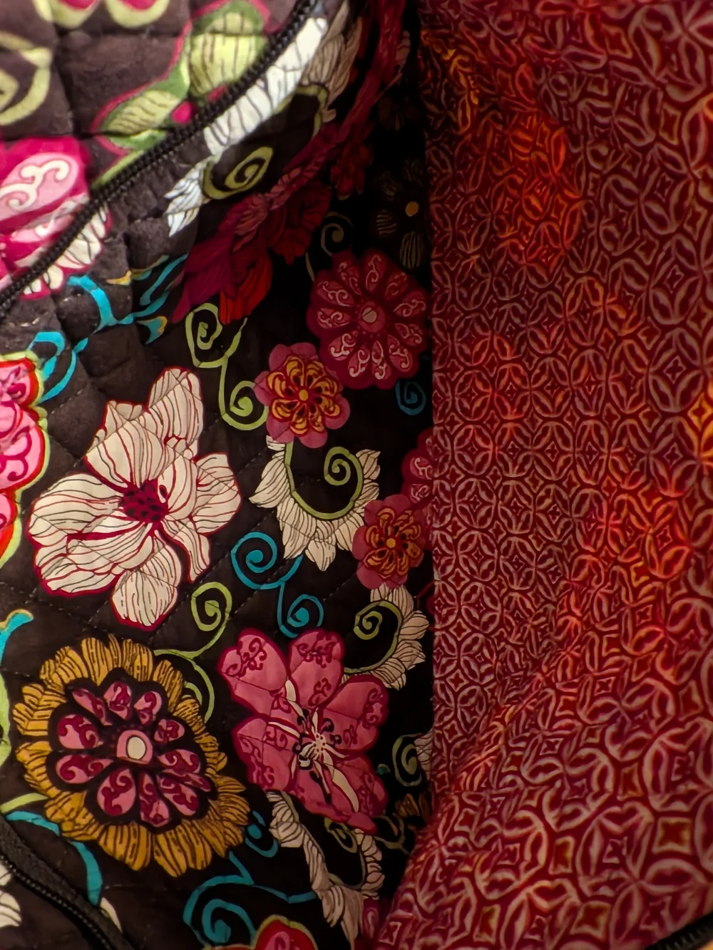 Vera Bradley Quilted Floral Travel Tote Bag - Pink on Black
